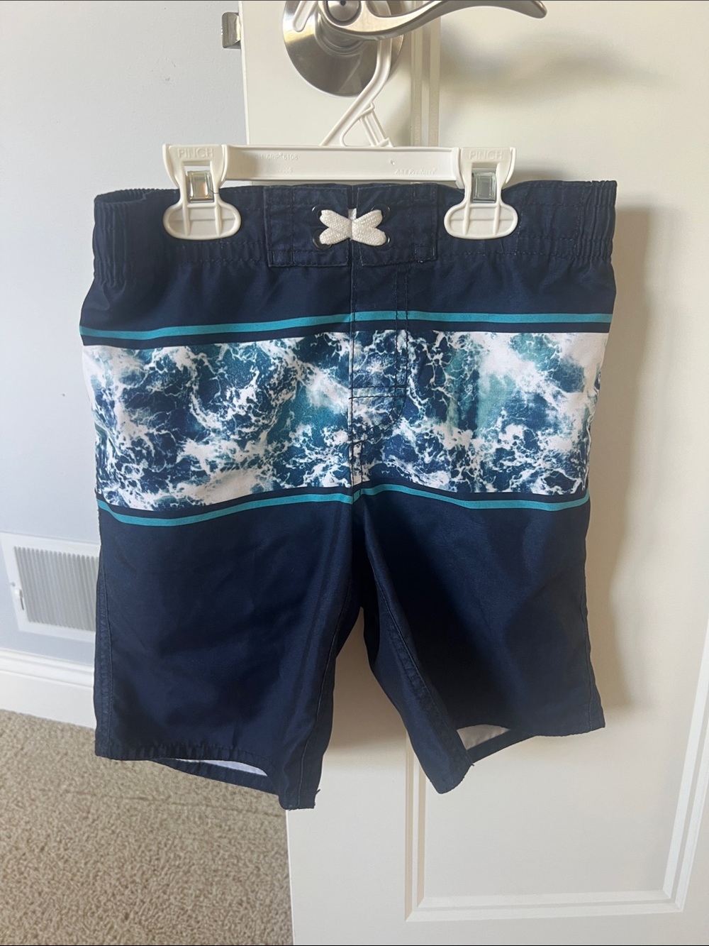 Old Navy Navy & Aqua Wave-Print Swim Shorts